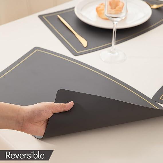 Premium Faux Leather Dining Table Mats, Graphite Grey - HOKIPO | Har Ghar ka Humsafar