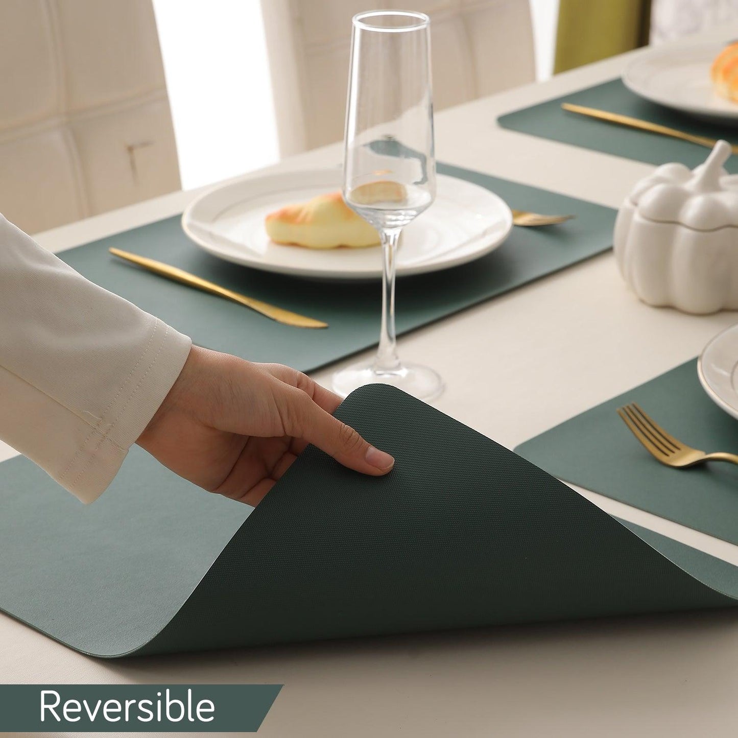 Premium Faux Leather Dining Table Mats, Green - HOKIPO | Har Ghar ka Humsafar