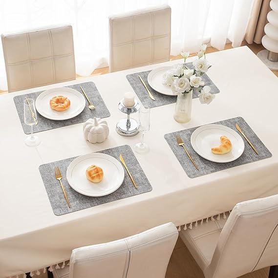 Premium Faux Leather Dining Table Mats, Grey - HOKIPO | Har Ghar ka Humsafar