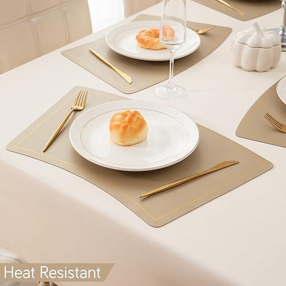 Premium Faux Leather Dining Table Mats, Light Gold - HOKIPO | Har Ghar ka Humsafar