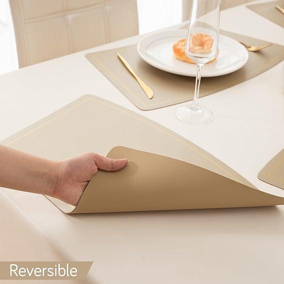 Premium Faux Leather Dining Table Mats, Light Gold - HOKIPO | Har Ghar ka Humsafar