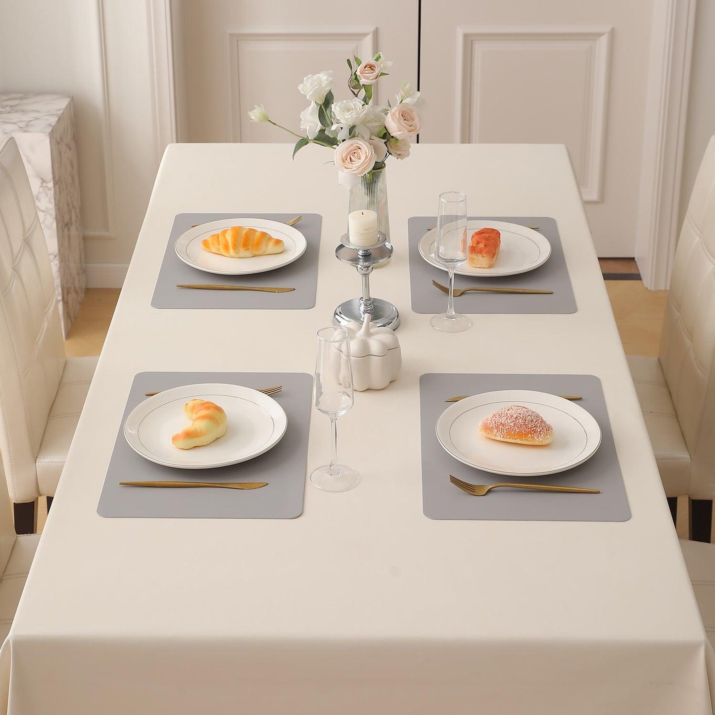 Premium Faux Leather Dining Table Mats, Light Grey - HOKIPO | Har Ghar ka Humsafar