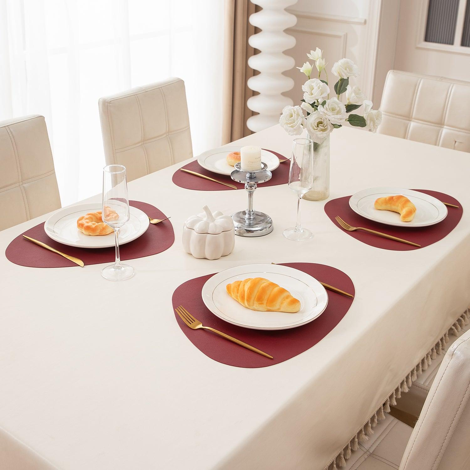 Premium Faux Leather Dining Table Mats, Maroon - HOKIPO | Har Ghar ka Humsafar