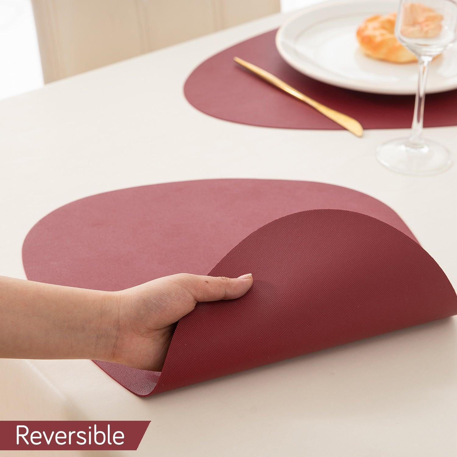 Premium Faux Leather Dining Table Mats, Maroon - HOKIPO | Har Ghar ka Humsafar