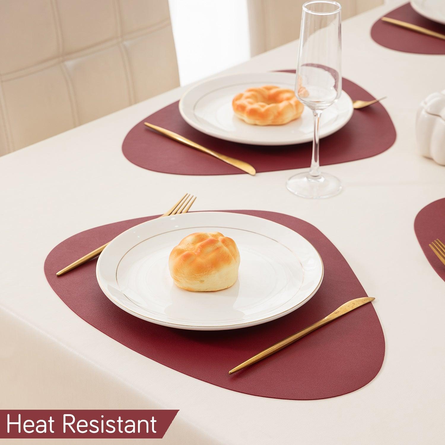 Premium Faux Leather Dining Table Mats, Maroon - HOKIPO | Har Ghar ka Humsafar