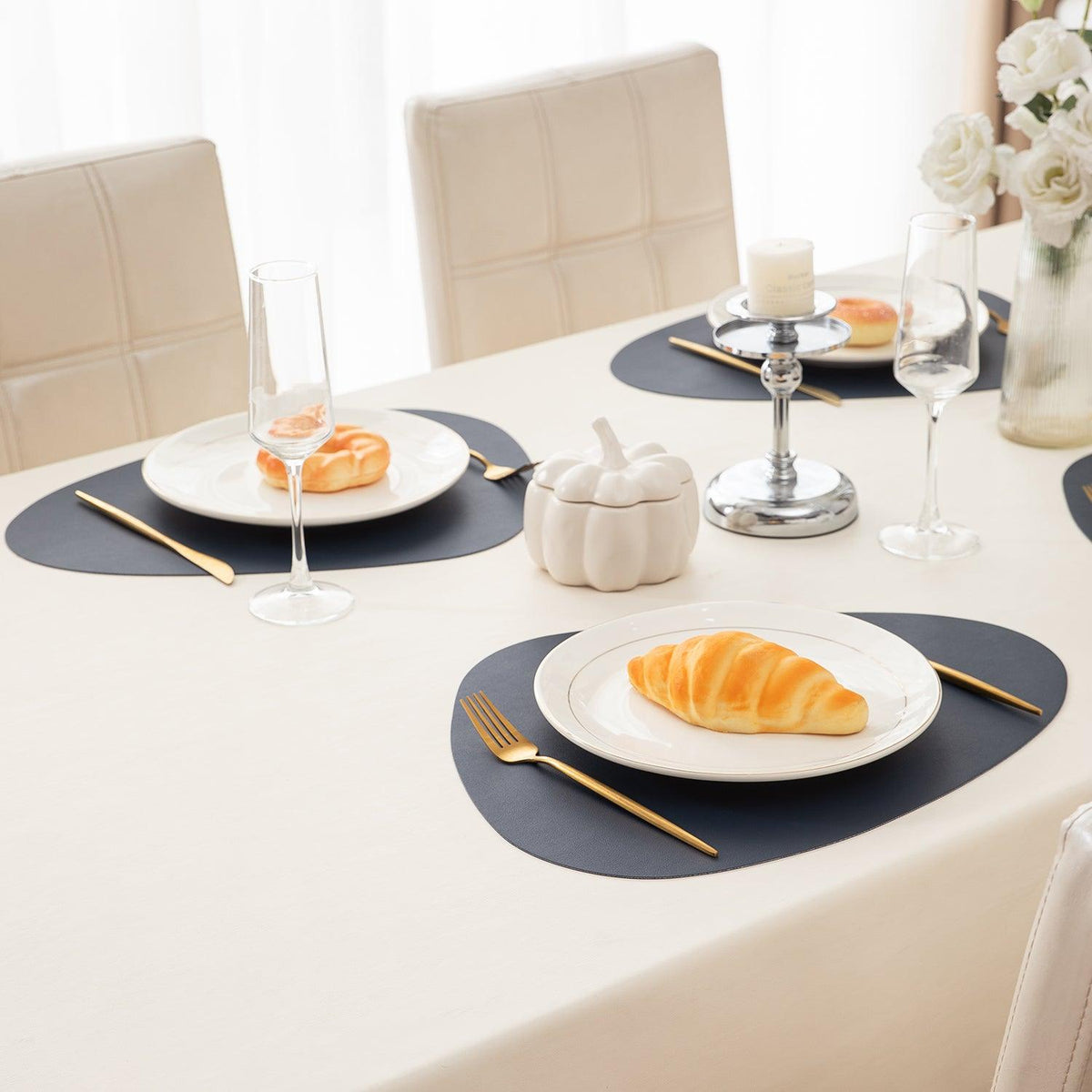 Premium Faux Leather Dining Table Mats, Navy Blue - HOKIPO | Har Ghar ka Humsafar