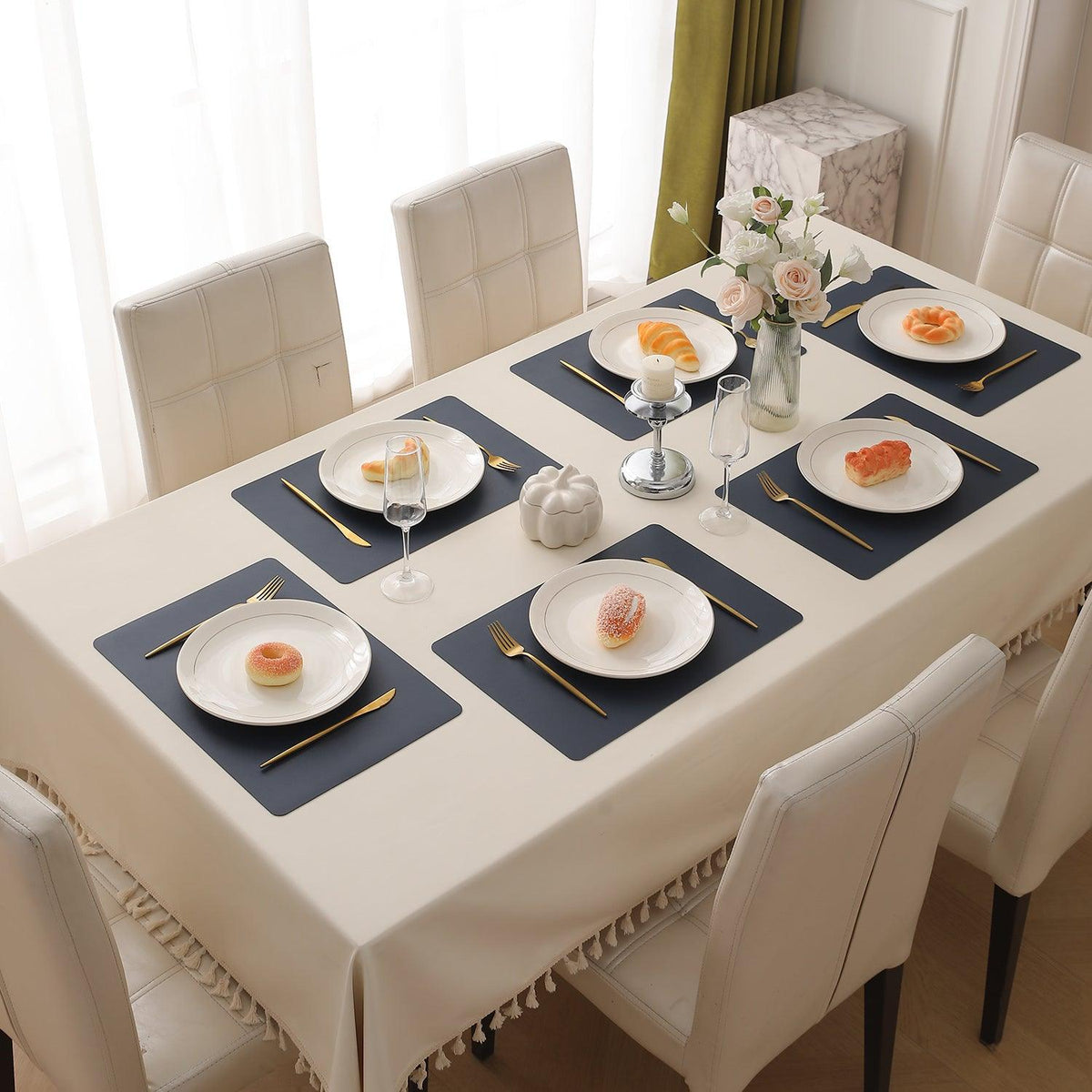 Premium Faux Leather Dining Table Mats, Navy Blue - HOKIPO | Har Ghar ka Humsafar