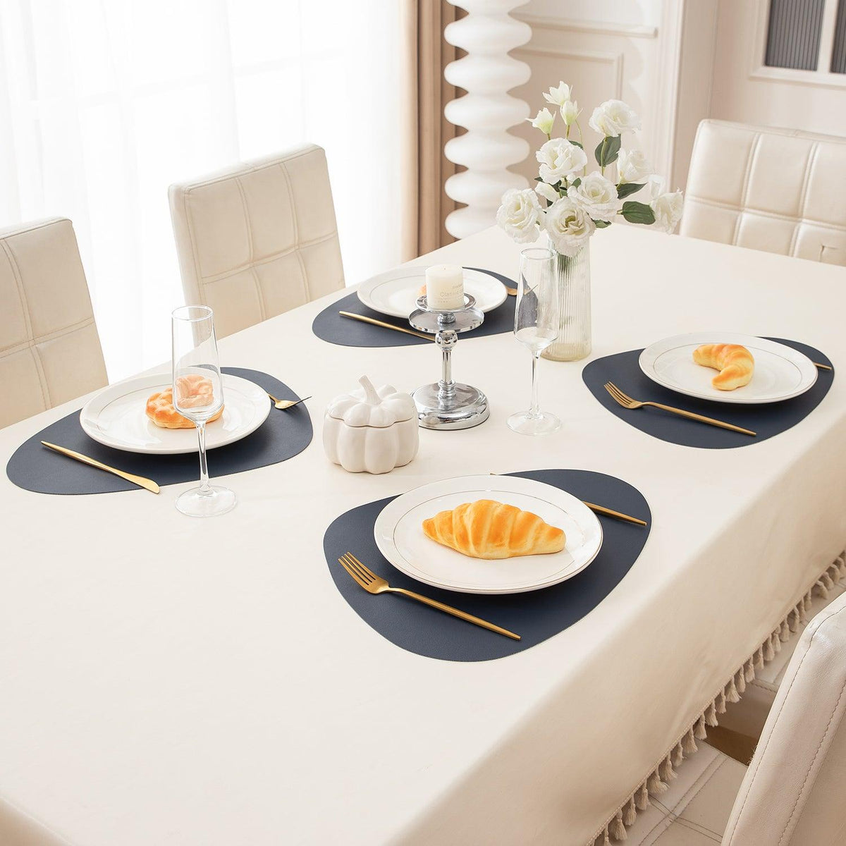 Premium Faux Leather Dining Table Mats, Navy Blue - HOKIPO | Har Ghar ka Humsafar