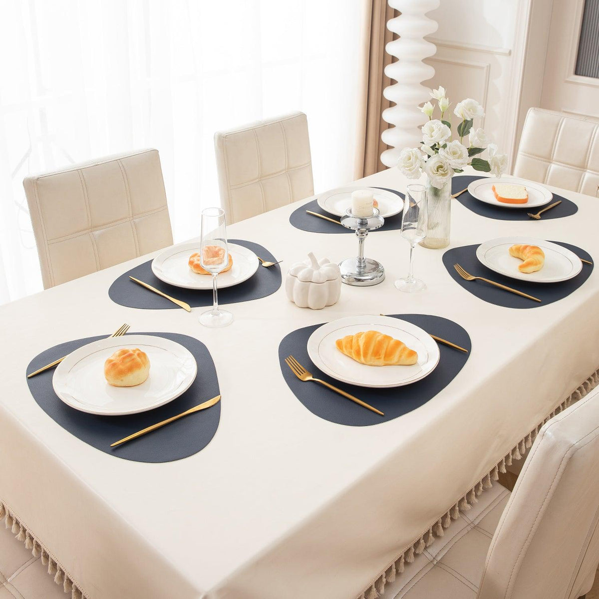 Premium Faux Leather Dining Table Mats, Navy Blue - HOKIPO | Har Ghar ka Humsafar