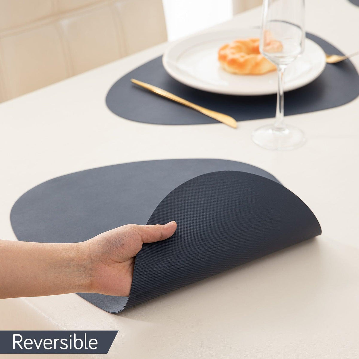 Premium Faux Leather Dining Table Mats, Navy Blue - HOKIPO | Har Ghar ka Humsafar