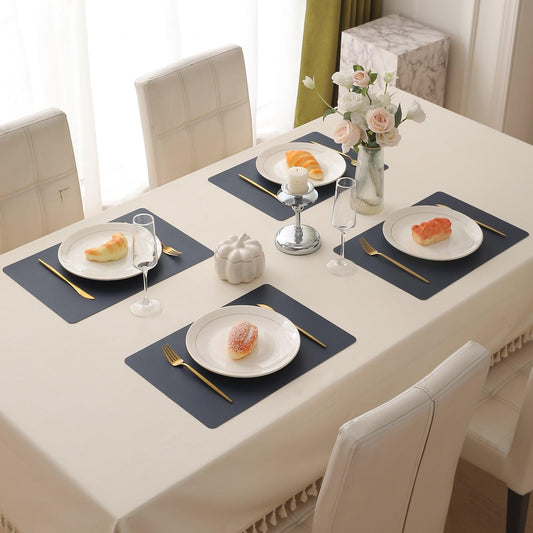 Premium Faux Leather Dining Table Mats, Navy Blue - HOKIPO | Har Ghar ka Humsafar