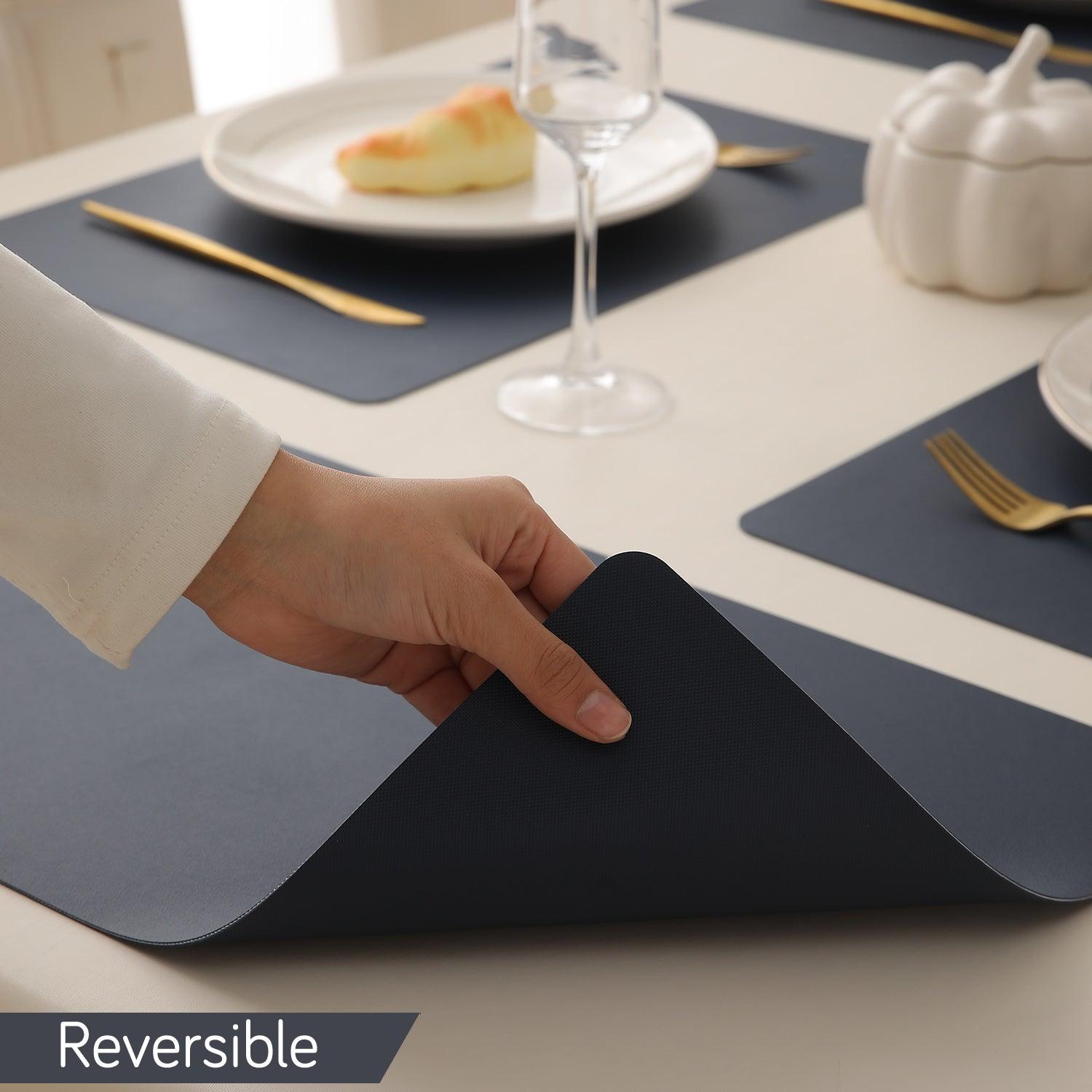 Premium Faux Leather Dining Table Mats, Navy Blue - HOKIPO | Har Ghar ka Humsafar