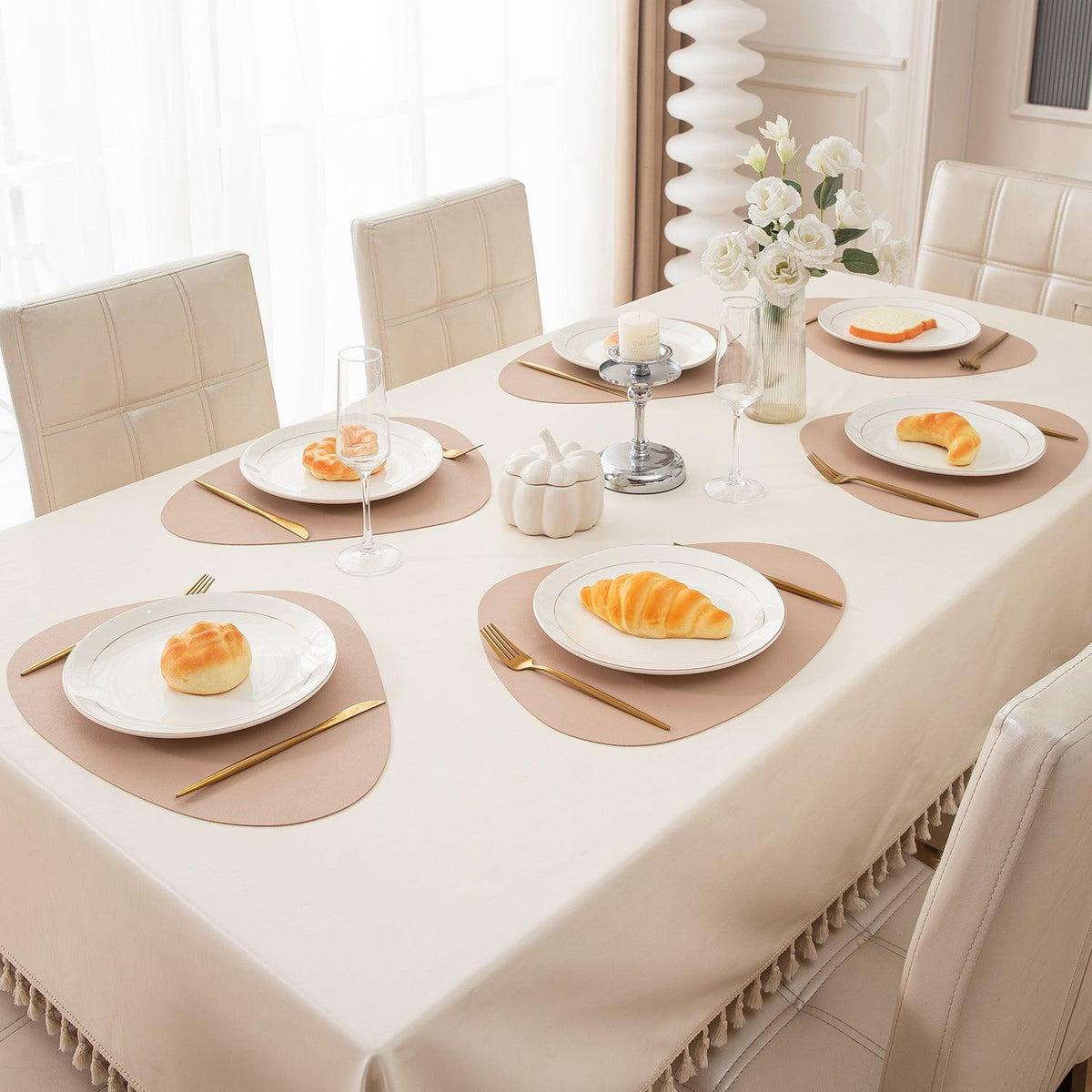 Premium Faux Leather Dining Table Mats, Sand - HOKIPO | Har Ghar ka Humsafar