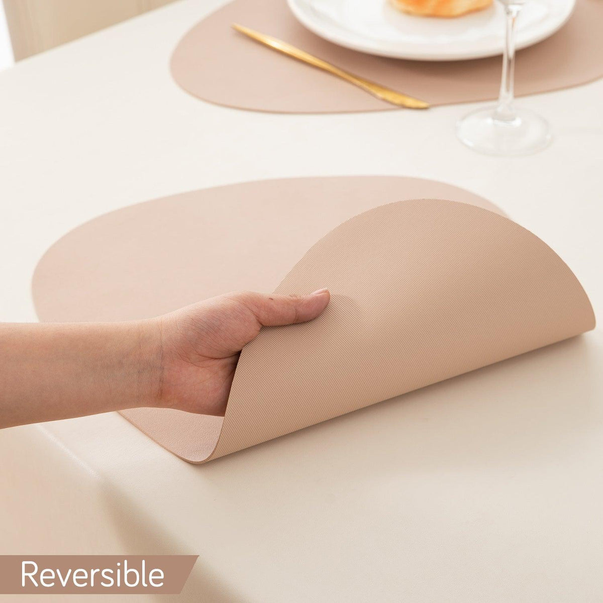 Premium Faux Leather Dining Table Mats, Sand - HOKIPO | Har Ghar ka Humsafar