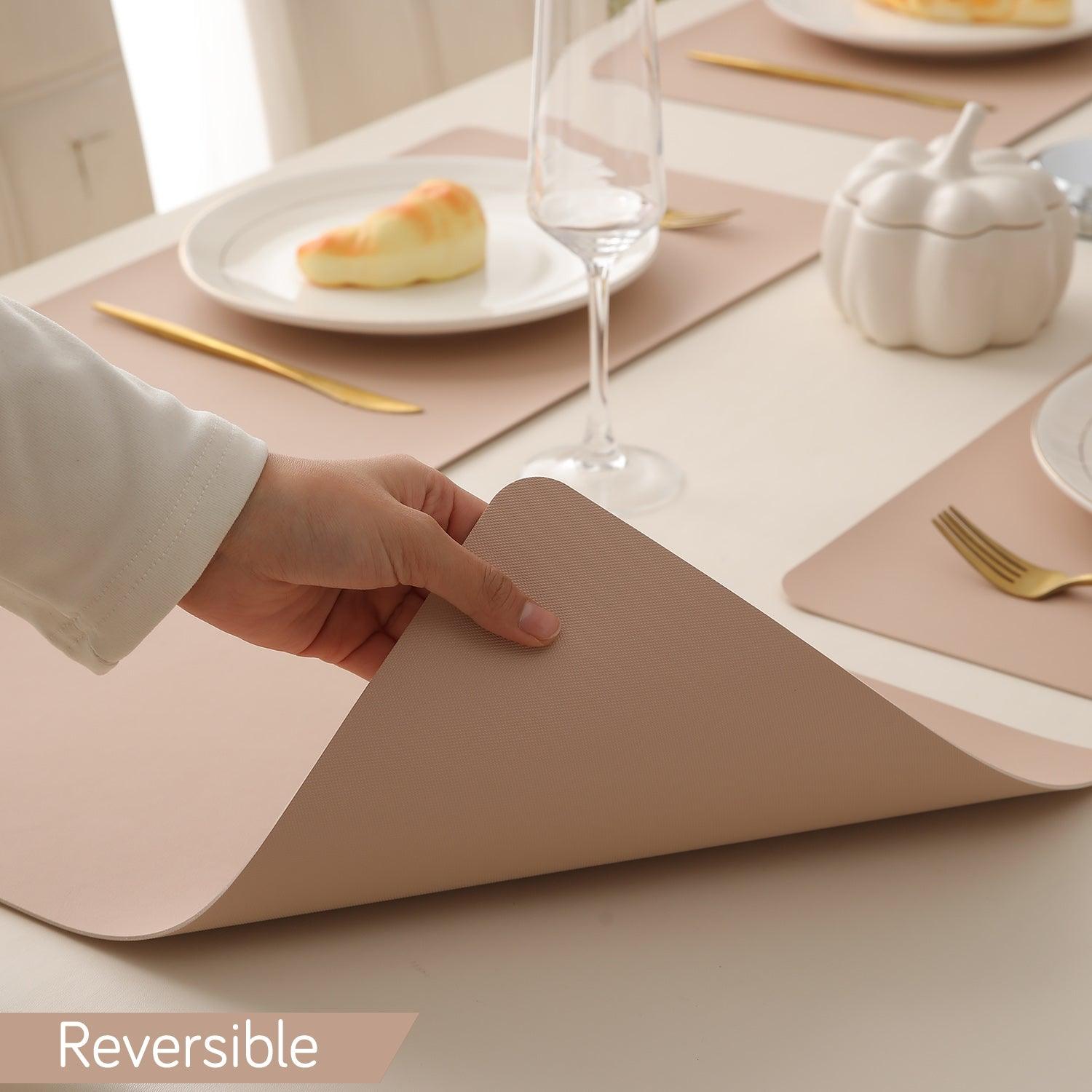 Premium Faux Leather Dining Table Mats, Sand - HOKIPO | Har Ghar ka Humsafar