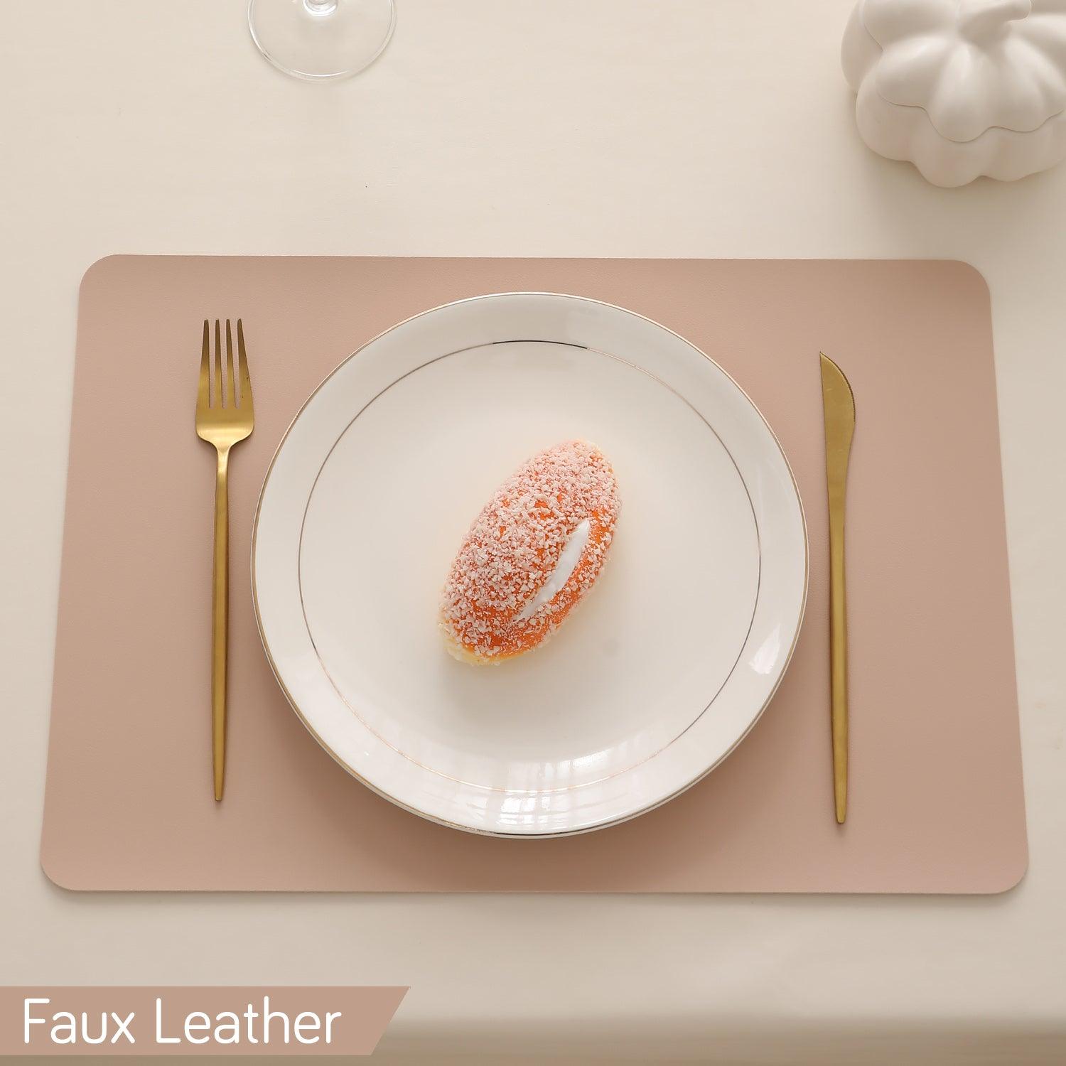 Premium Faux Leather Dining Table Mats, Sand - HOKIPO | Har Ghar ka Humsafar