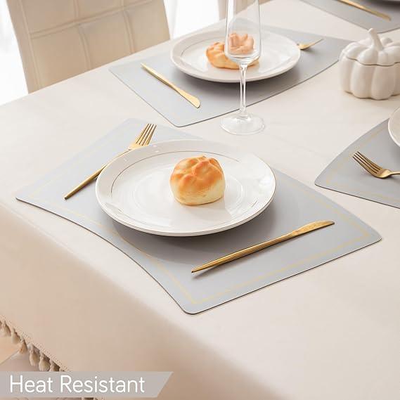 Premium Faux Leather Dining Table Mats, Silver Grey - HOKIPO | Har Ghar ka Humsafar