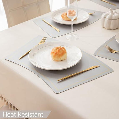 Premium Faux Leather Dining Table Mats, Silver Grey - HOKIPO | Har Ghar ka Humsafar