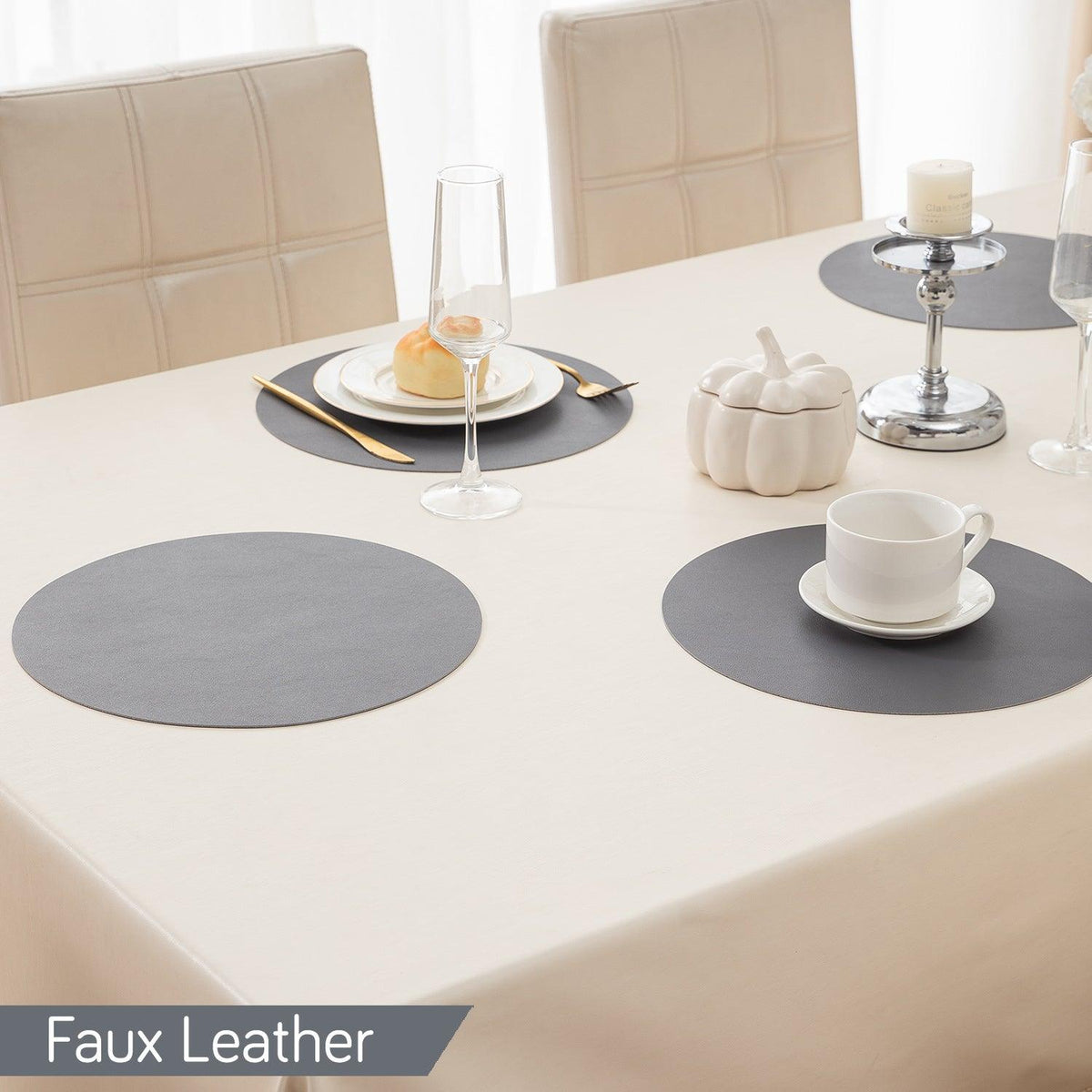 Premium Faux Leather Dining Table Round Mats, Anchor Grey - HOKIPO | Har Ghar ka Humsafar