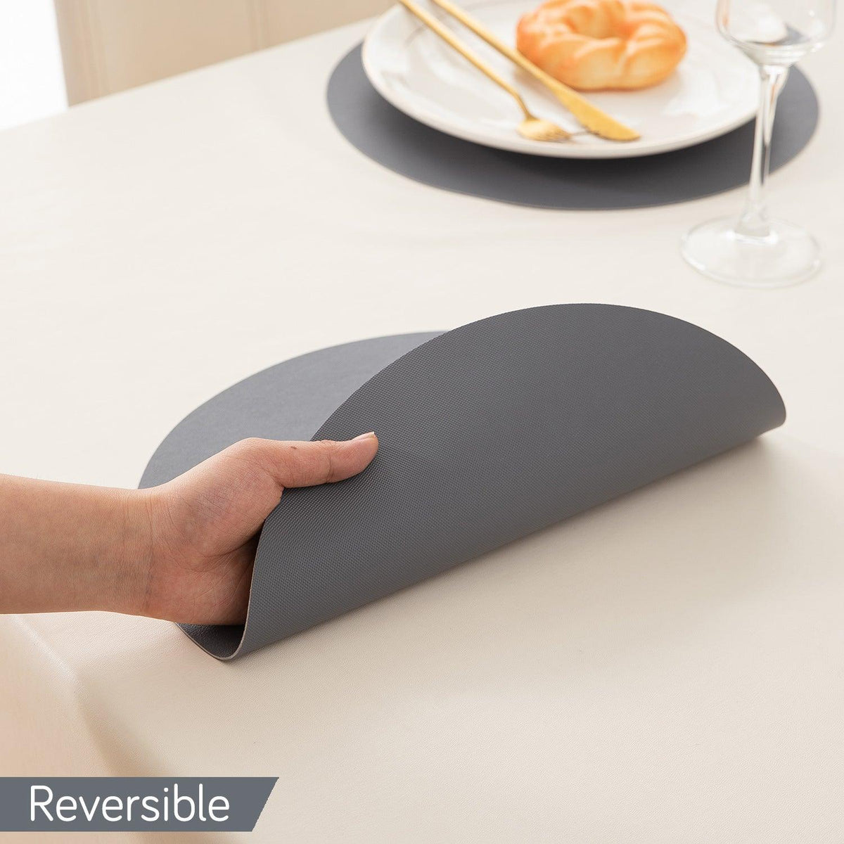 Premium Faux Leather Dining Table Round Mats, Anchor Grey - HOKIPO | Har Ghar ka Humsafar