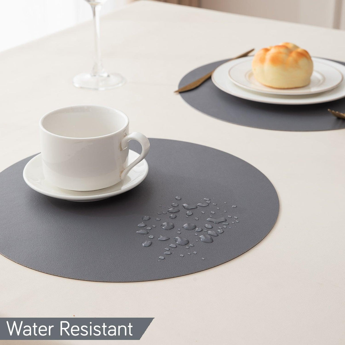 Premium Faux Leather Dining Table Round Mats, Anchor Grey - HOKIPO | Har Ghar ka Humsafar