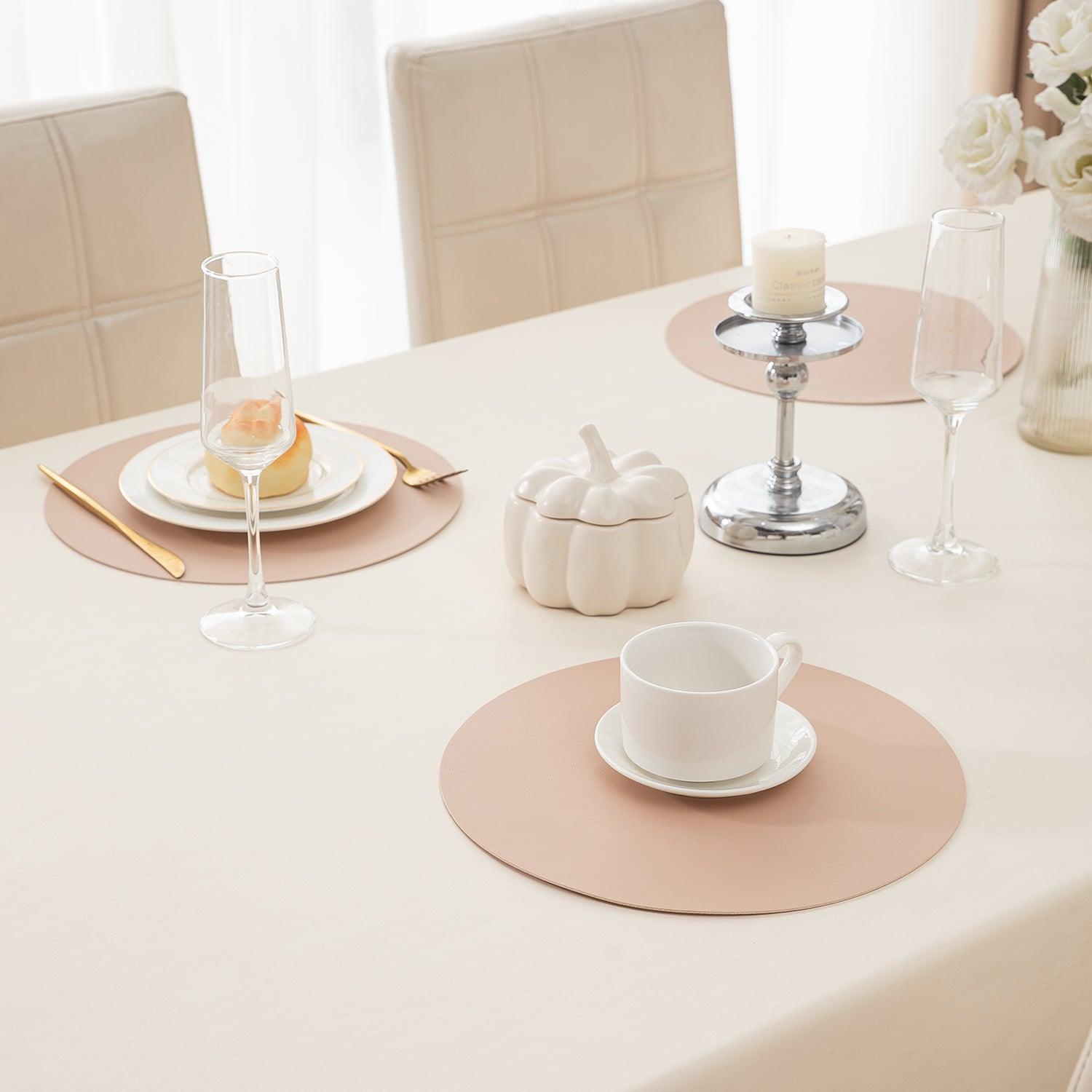 Premium Faux Leather Dining Table Round Mats, Beige - HOKIPO | Har Ghar ka Humsafar