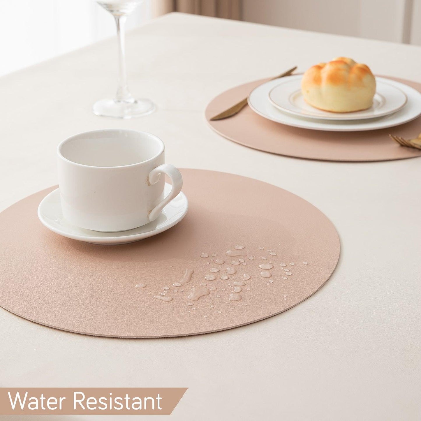 Premium Faux Leather Dining Table Round Mats, Beige - HOKIPO | Har Ghar ka Humsafar