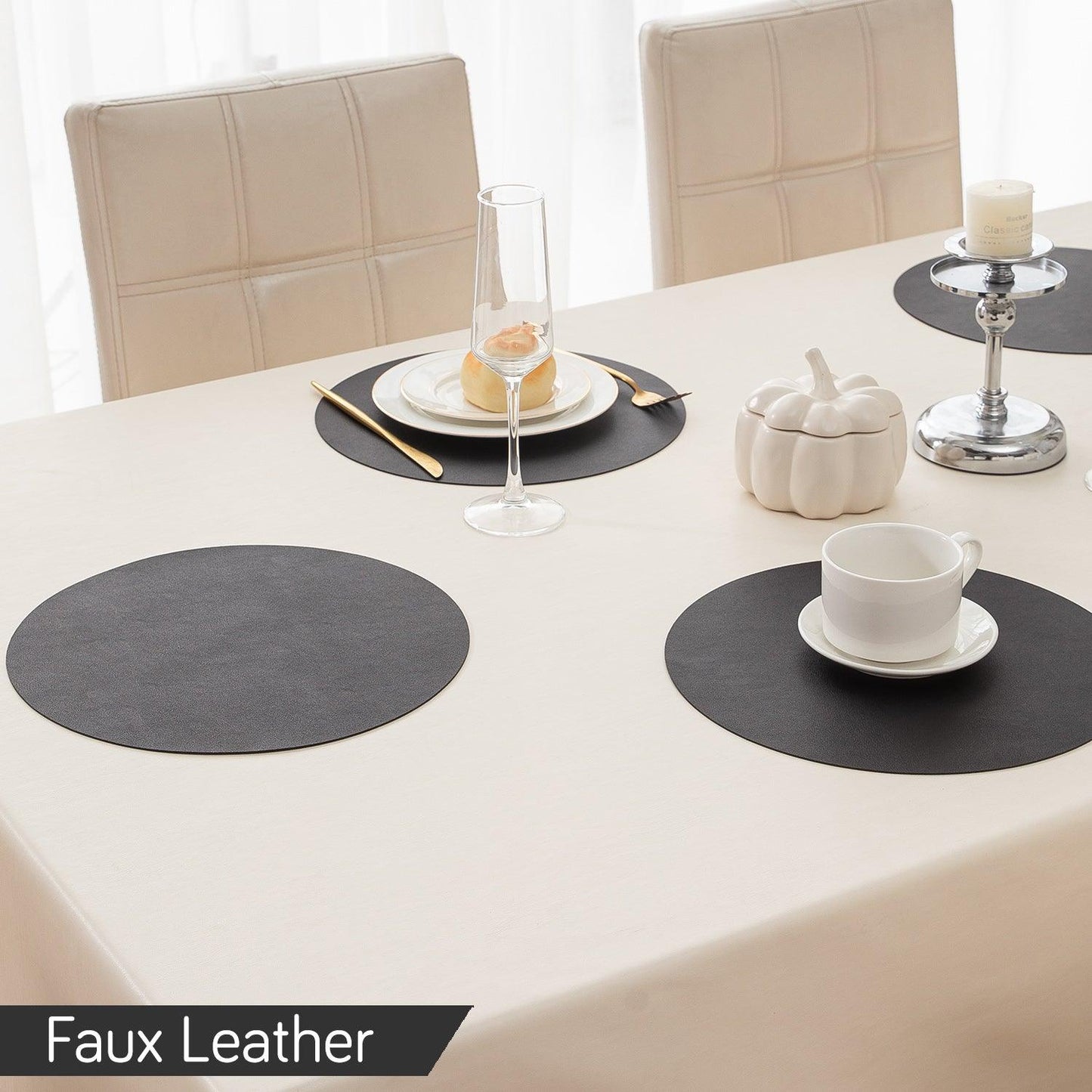 Premium Faux Leather Dining Table Round Mats, Black - HOKIPO | Har Ghar ka Humsafar