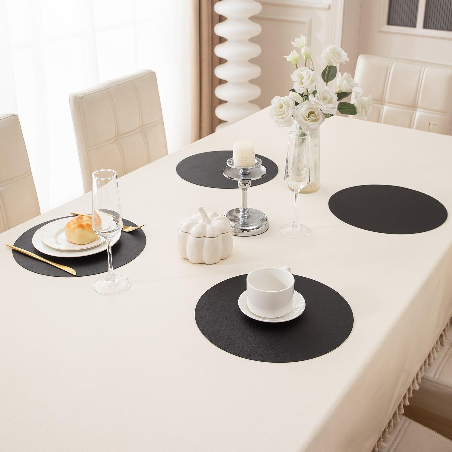 Premium Faux Leather Dining Table Round Mats, Black - HOKIPO | Har Ghar ka Humsafar