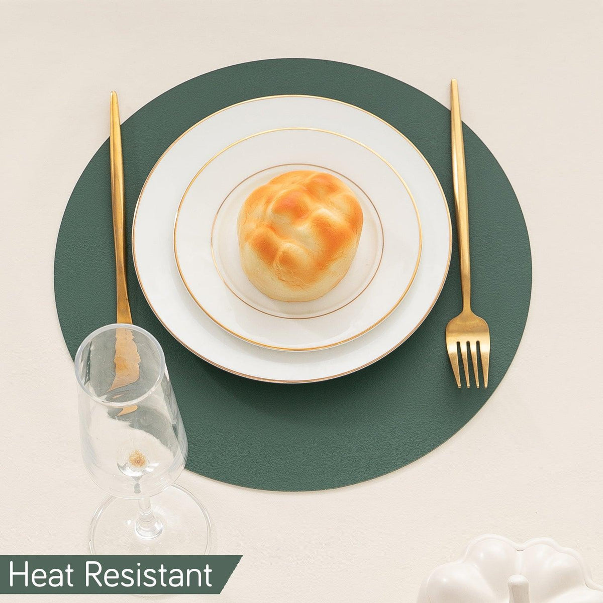 Premium Faux Leather Dining Table Round Mats, Juniper Green - HOKIPO | Har Ghar ka Humsafar