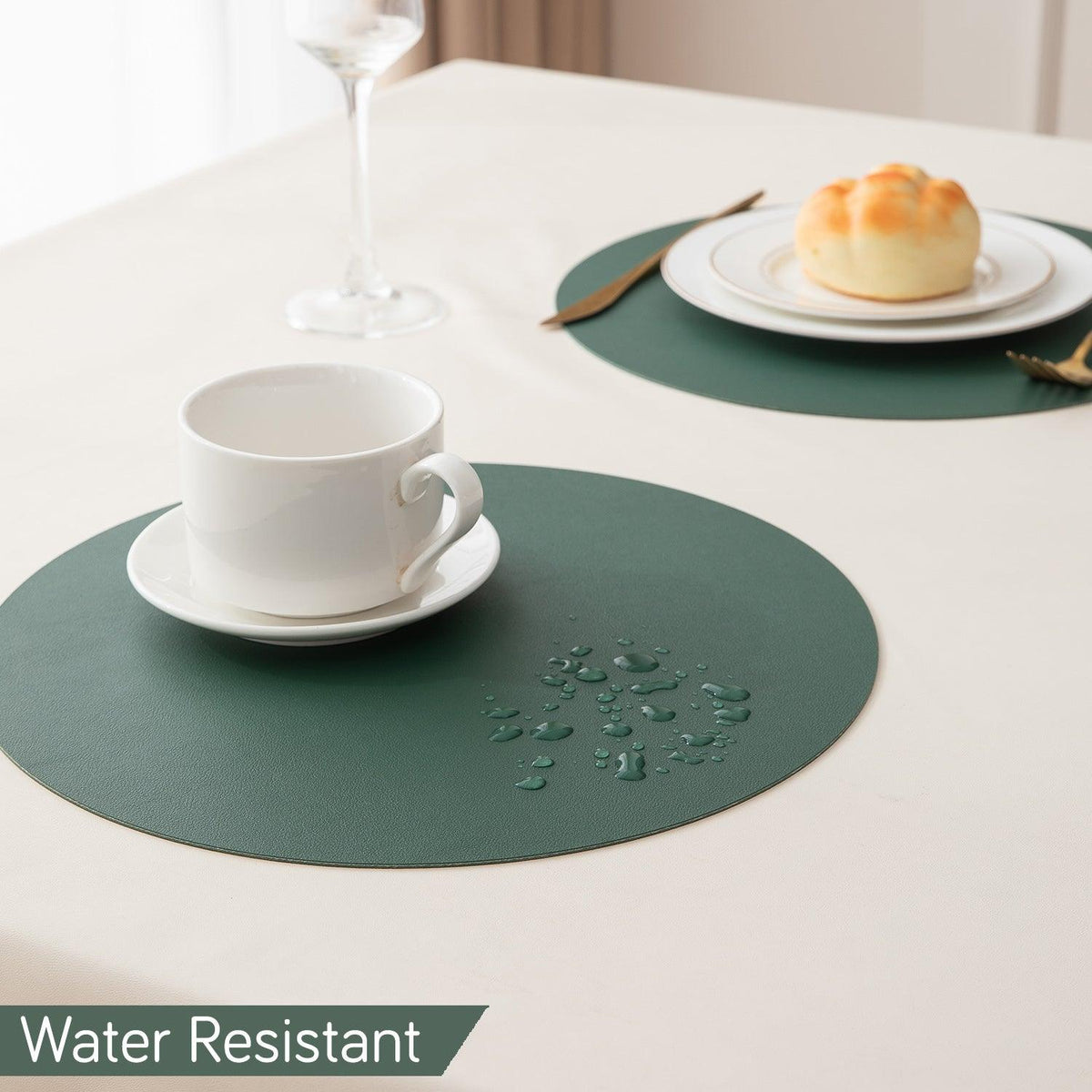 Premium Faux Leather Dining Table Round Mats, Juniper Green - HOKIPO | Har Ghar ka Humsafar
