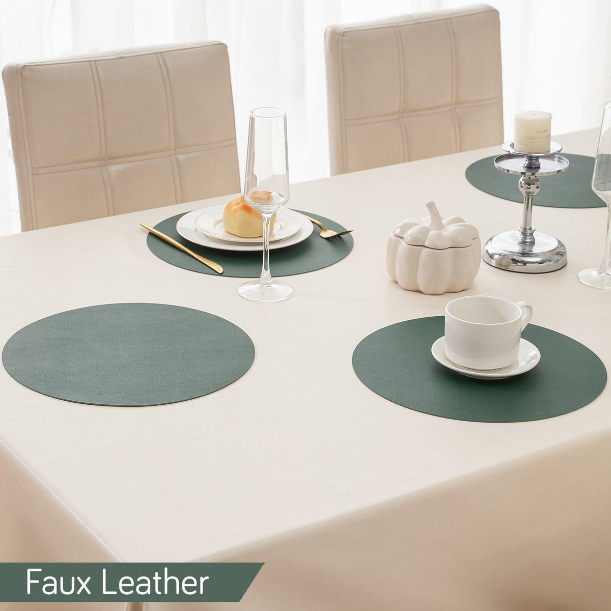 Premium Faux Leather Dining Table Round Mats, Juniper Green - HOKIPO | Har Ghar ka Humsafar