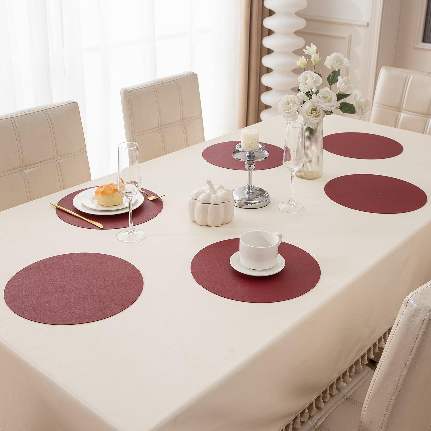 Premium Faux Leather Dining Table Round Mats, Maroon - HOKIPO | Har Ghar ka Humsafar