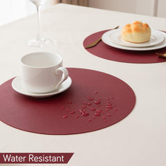 Premium Faux Leather Dining Table Round Mats, Maroon - HOKIPO | Har Ghar ka Humsafar