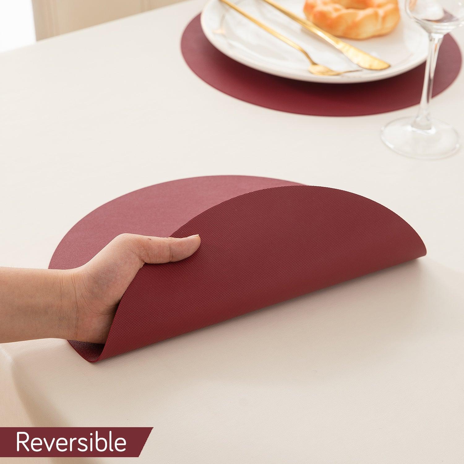 Premium Faux Leather Dining Table Round Mats, Maroon - HOKIPO | Har Ghar ka Humsafar