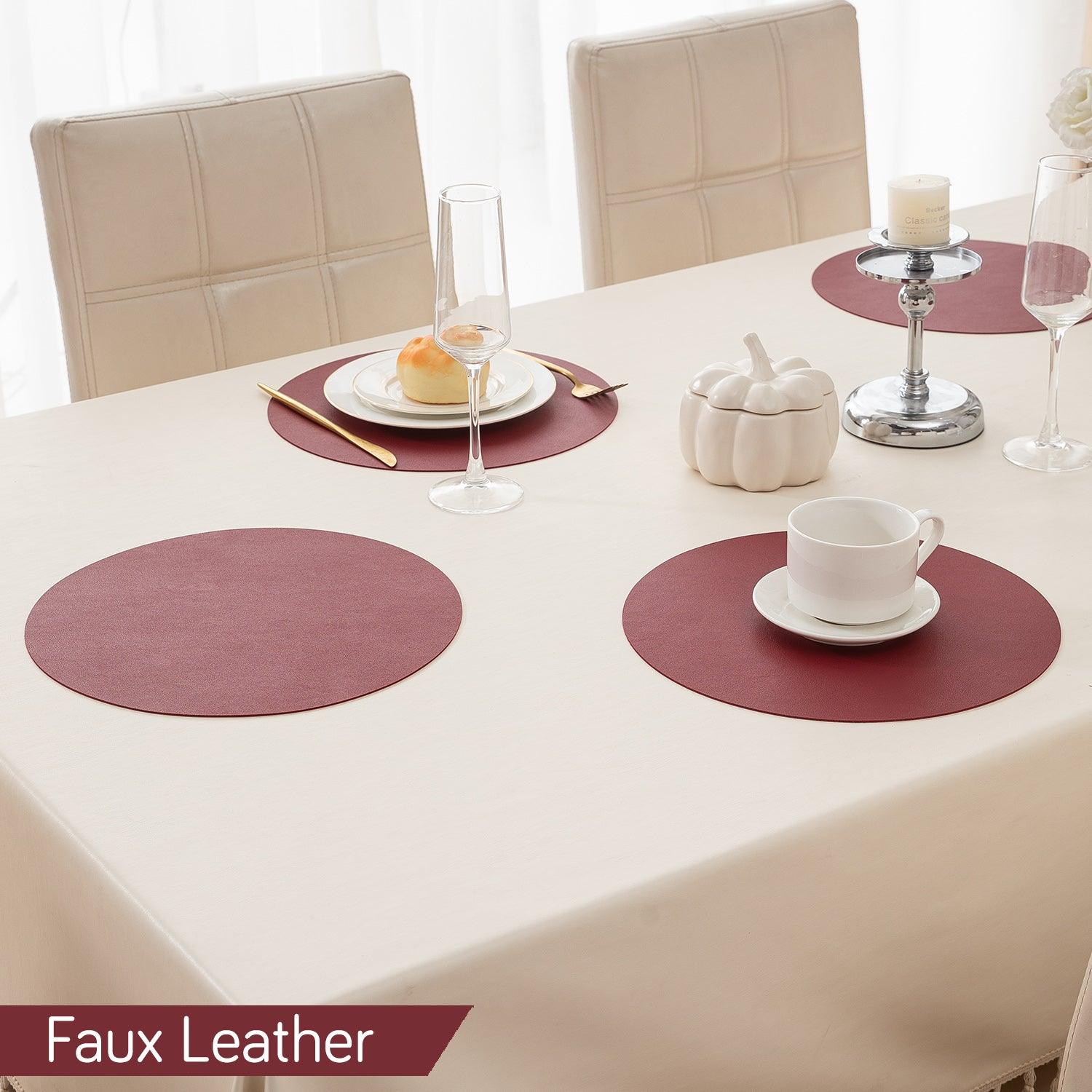 Premium Faux Leather Dining Table Round Mats, Maroon - HOKIPO | Har Ghar ka Humsafar