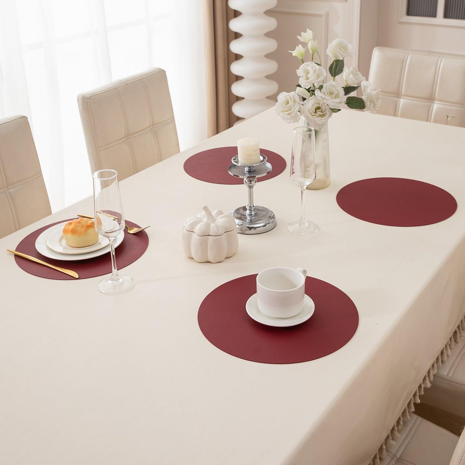 Premium Faux Leather Dining Table Round Mats, Maroon - HOKIPO | Har Ghar ka Humsafar