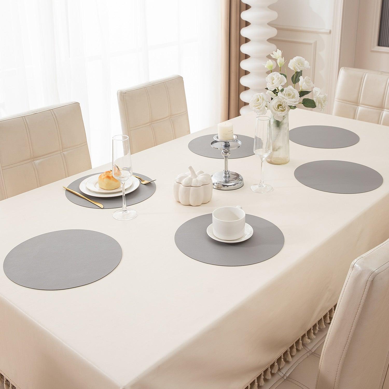 Premium Faux Leather Dining Table Round Mats, Moon Grey - HOKIPO | Har Ghar ka Humsafar