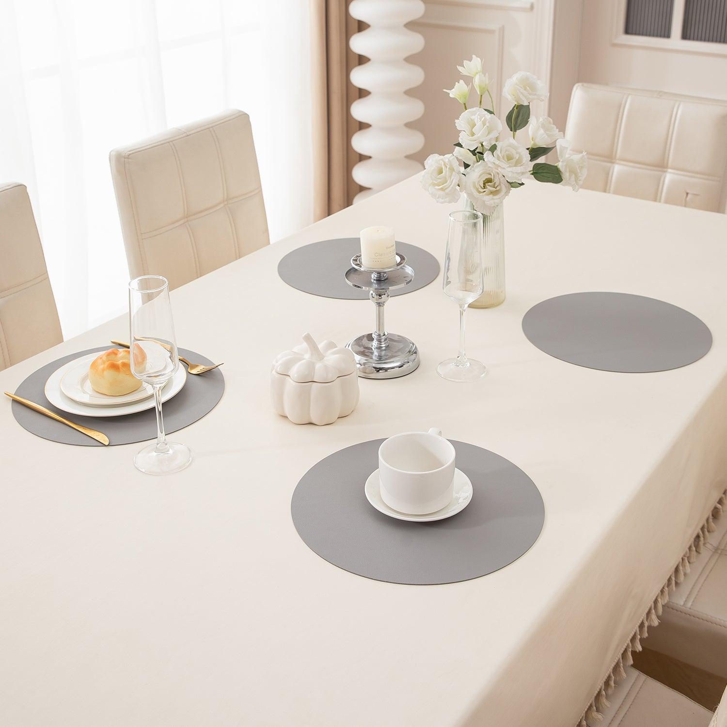 Premium Faux Leather Dining Table Round Mats, Moon Grey - HOKIPO | Har Ghar ka Humsafar