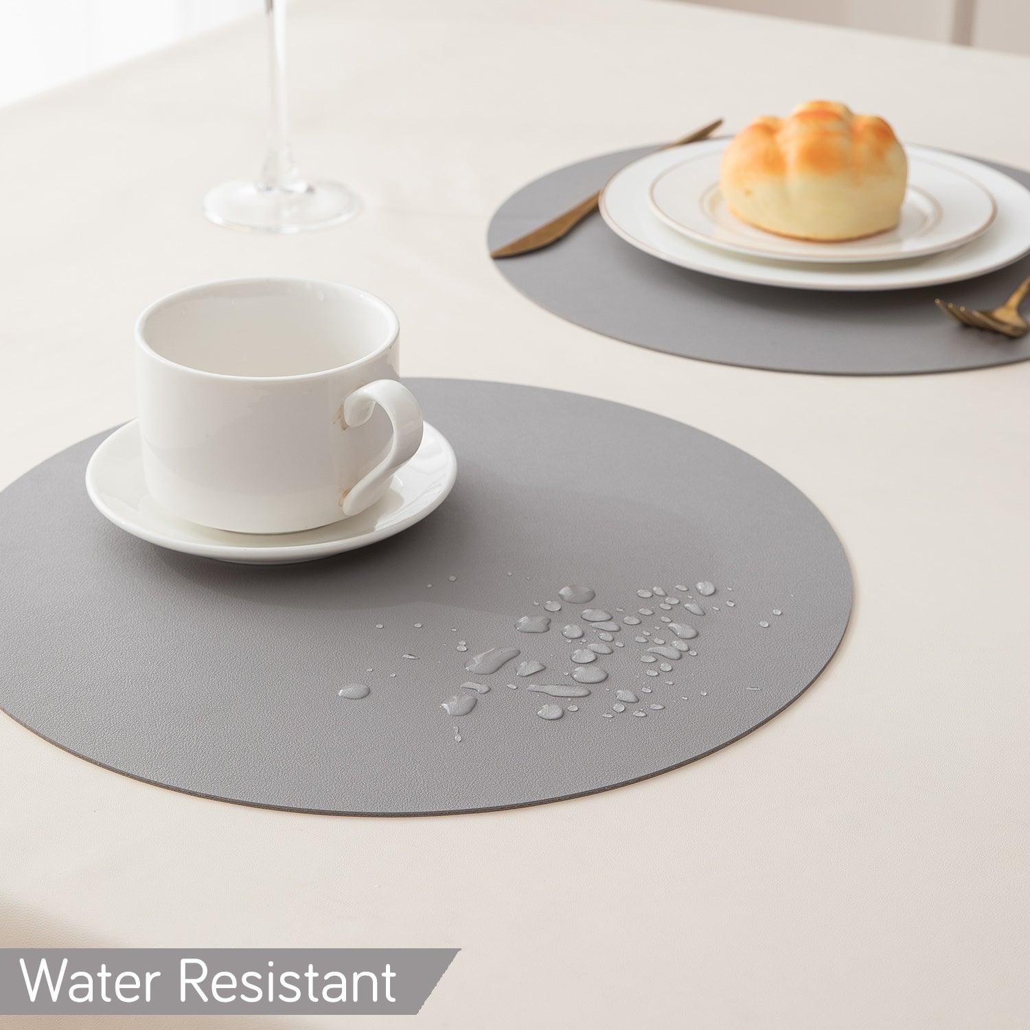 Premium Faux Leather Dining Table Round Mats, Moon Grey - HOKIPO | Har Ghar ka Humsafar