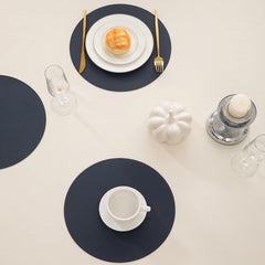 Premium Faux Leather Dining Table Round Mats, Navy Blue - HOKIPO | Har Ghar ka Humsafar