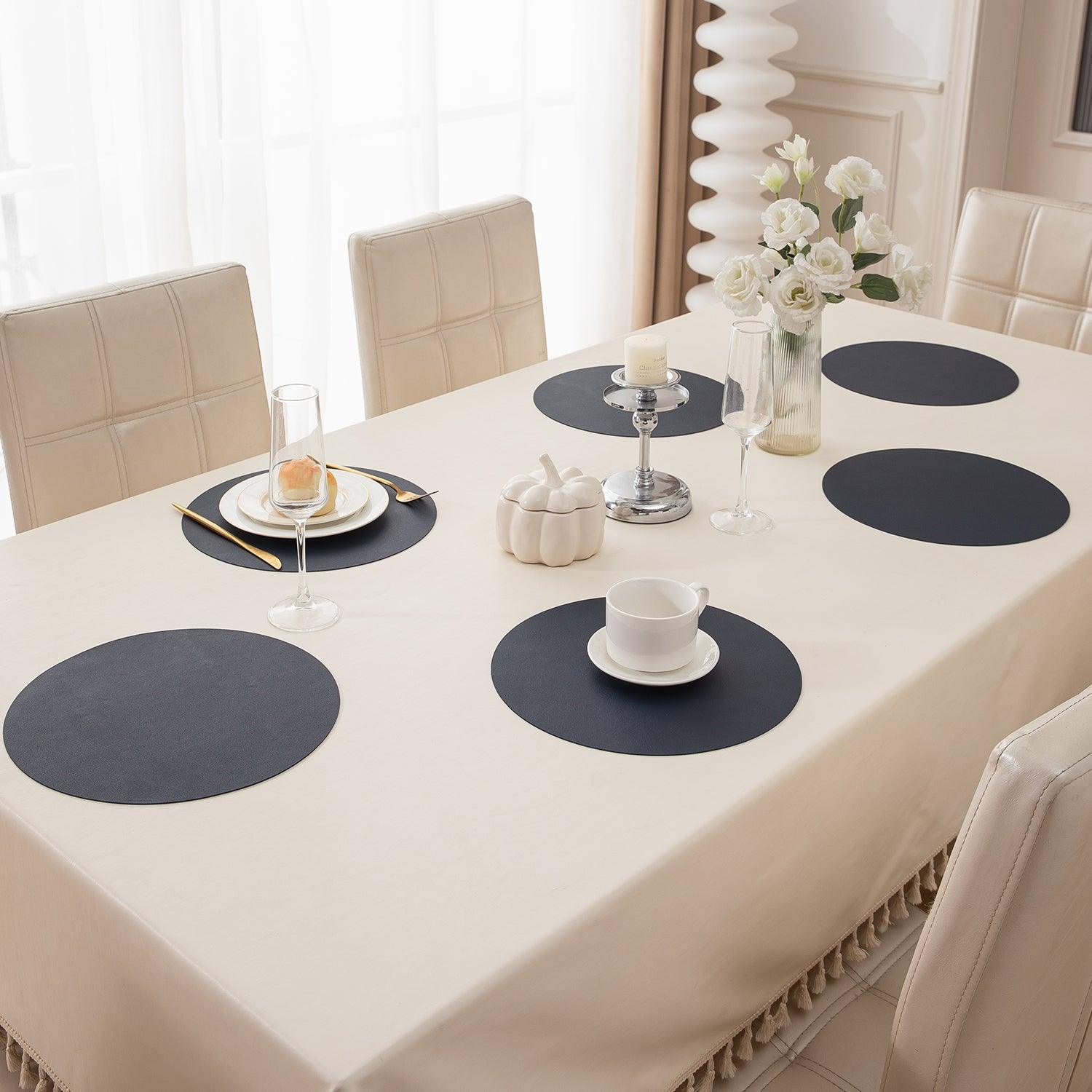 Premium Faux Leather Dining Table Round Mats, Navy Blue - HOKIPO | Har Ghar ka Humsafar