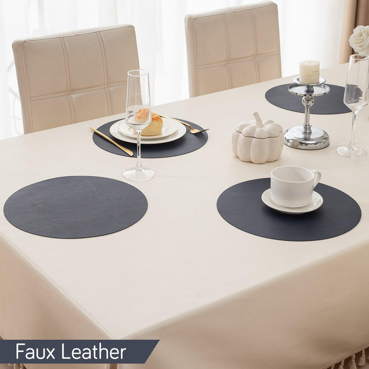 Premium Faux Leather Dining Table Round Mats, Navy Blue - HOKIPO | Har Ghar ka Humsafar