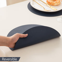 Premium Faux Leather Dining Table Round Mats, Navy Blue - HOKIPO | Har Ghar ka Humsafar