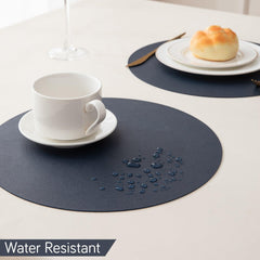 Premium Faux Leather Dining Table Round Mats, Navy Blue - HOKIPO | Har Ghar ka Humsafar