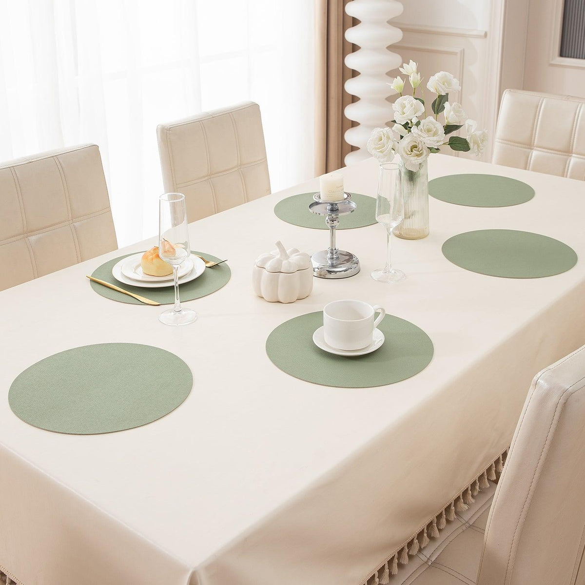 Premium Faux Leather Dining Table Round Mats, Pistachio Green - HOKIPO | Har Ghar ka Humsafar
