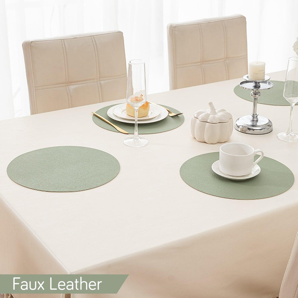 Premium Faux Leather Dining Table Round Mats, Pistachio Green - HOKIPO | Har Ghar ka Humsafar