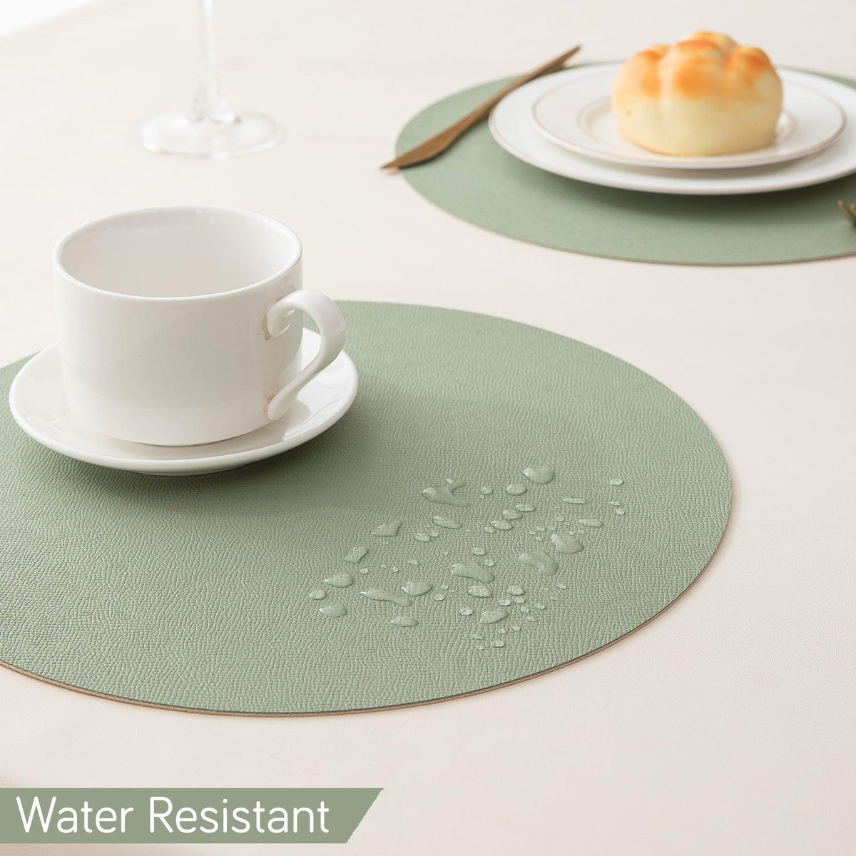 Premium Faux Leather Dining Table Round Mats, Pistachio Green - HOKIPO | Har Ghar ka Humsafar