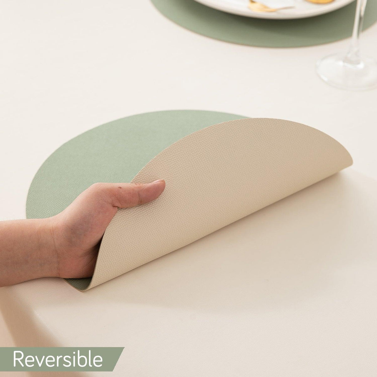 Premium Faux Leather Dining Table Round Mats, Pistachio Green - HOKIPO | Har Ghar ka Humsafar