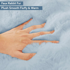 Premium Faux Rabbit Fur Anti Slip Sofa Cover Mat with 2 Arm Cover, Charm Blue - HOKIPO | Har Ghar ka Humsafar